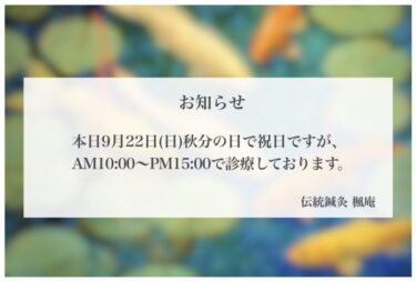 【お知らせ】本日9月22日(日)秋分の日診療してます