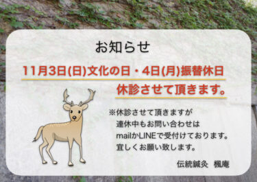 【お知らせ】11月3日(日)文化の日・4日(月)振替休日について