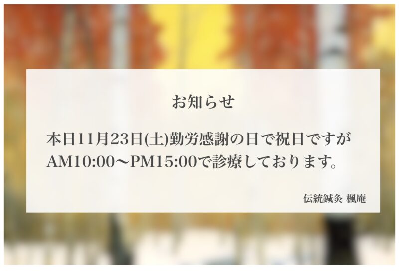 【お知らせ】本日11月23日(土)勤労感謝の日診療します