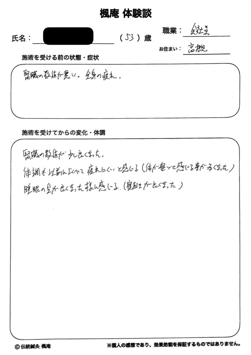 【体験談】腎機能低下・易疲労：大阪府高槻市のD.Kさん